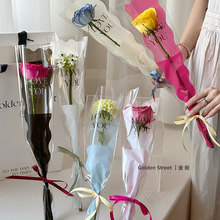 单支玫瑰diy花束包装袋透明简约三角边框鲜花单支袋花店用品资材