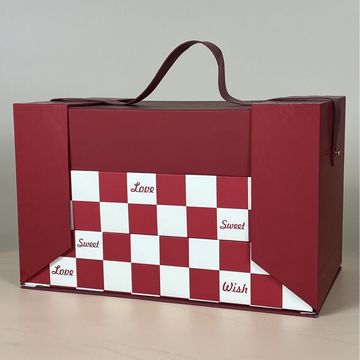 大号红色格子三层手提创意喜糖礼盒 结婚婚礼伴手礼包装盒礼品盒