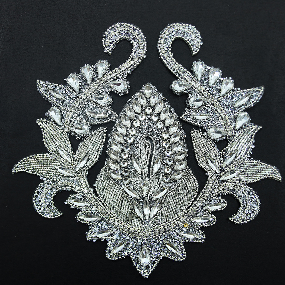 复古钉珠头饰玻璃钻贴绣花片烫钻服装辅料婚纱礼服印度丝花边配饰