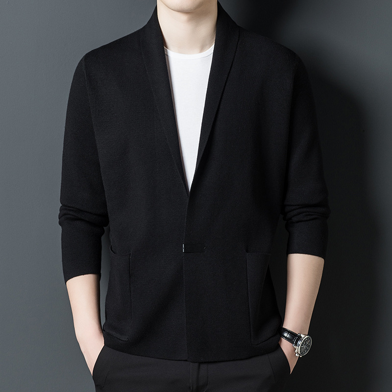 羊毛衫开衫男士中年商务厚款外套2024春秋新款纯色羊绒毛衣上衣男