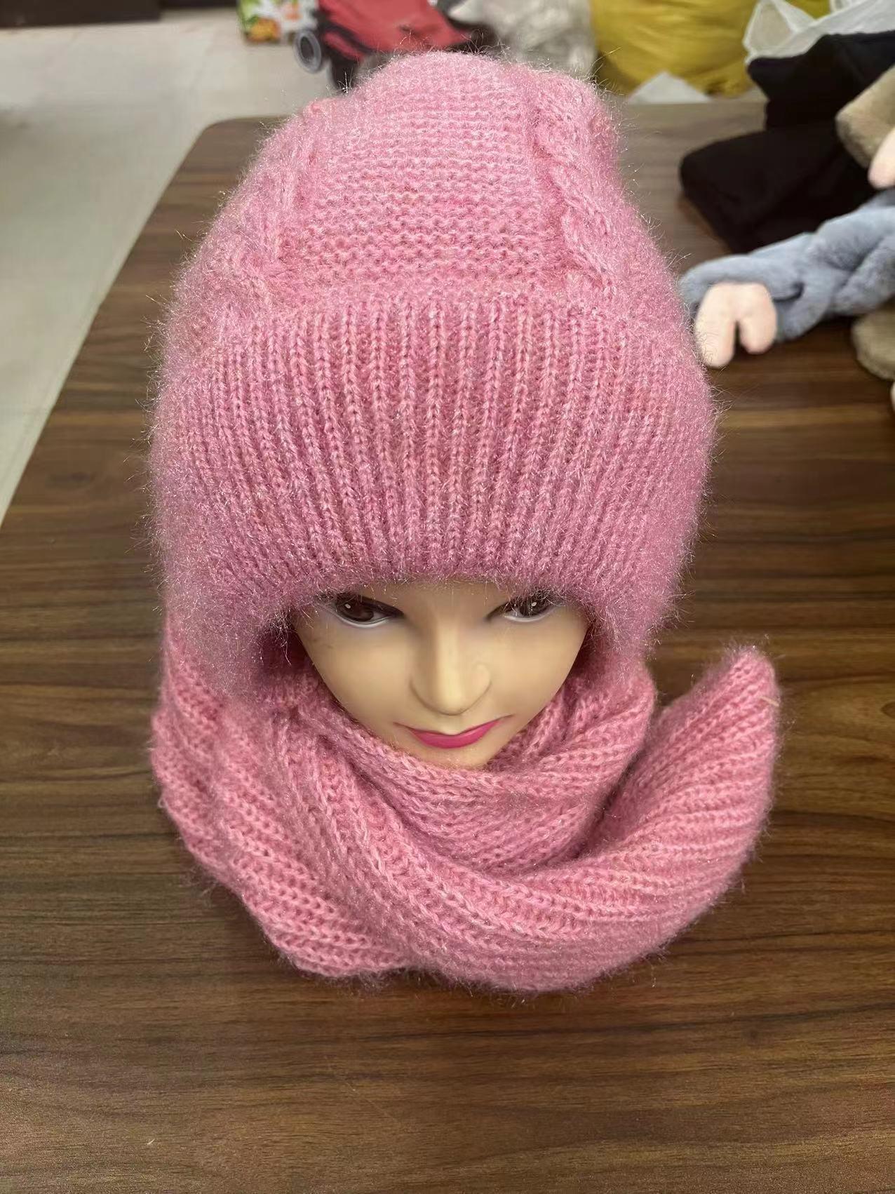 网红帽新款帽子女秋冬松鼠绒加厚三件一体帽成人手工编织风雪帽子