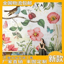 Katiya美式田园复古壁纸花卉墙布手绘艺术客厅电视背景墙无缝壁画