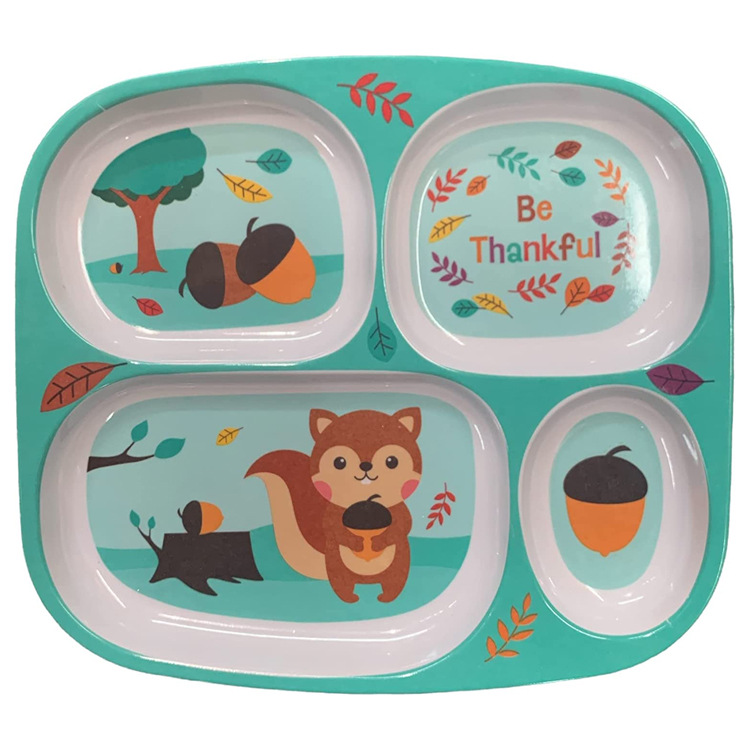 9.5-Inch Melamine Children's Four Grid Plate Cartoon Drop-Resistant Food Safety Melamine Service Plate Compartment Tray Customizable