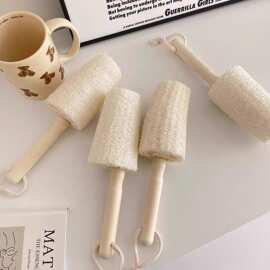 实木柄丝瓜络洗杯刷挂式长柄杯刷家用不沾油洗锅刷复古带柄洗碗刷