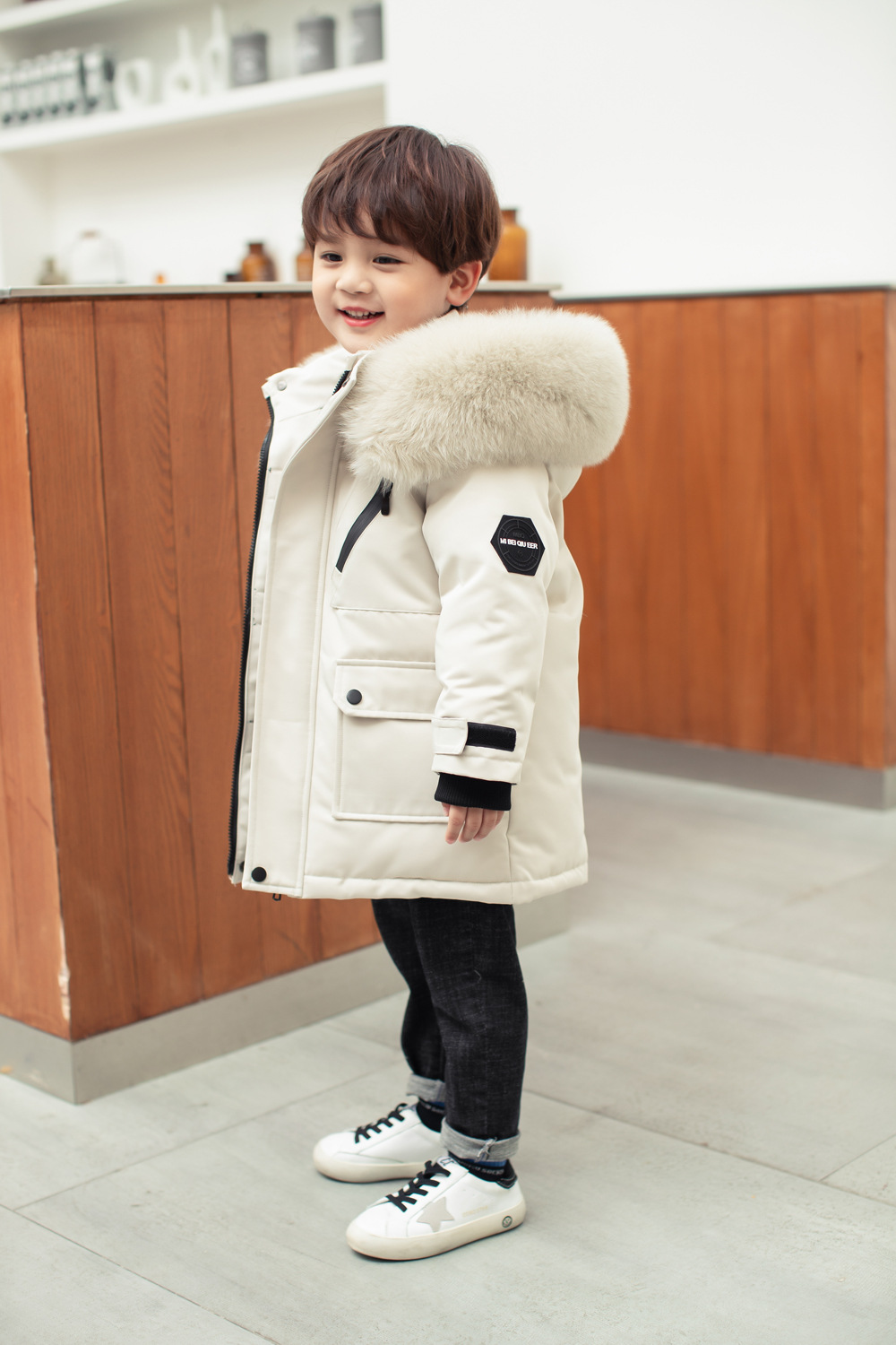 新款儿童羽绒服男童中长款韩版加厚外套男孩中小童白鸭绒冬装工厂