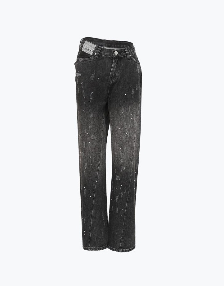 Rhinestone Starry Twisted Jeans Gender-Free Men's and Women's Same Lazy Casual Straight Loose Denim Trousers