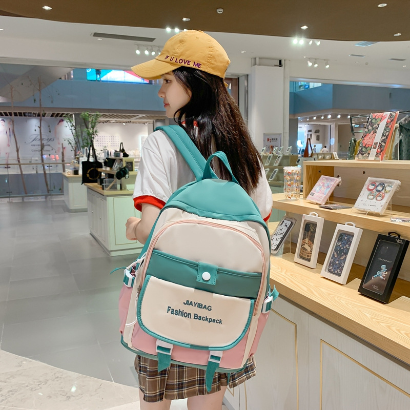 New Japanese Ins Fashion Backpack Female Partysu Backpack Simple Color Matching Student Schoolbag
