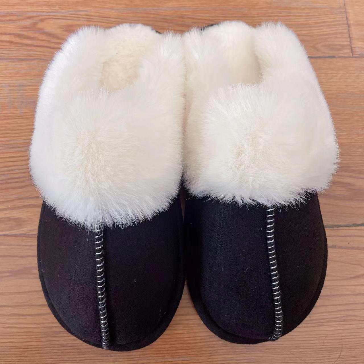 Cross-Border E-Commerce Amazon Fur Mouth plus-Sized Home Slippers Men's and Women's Indoor and Outdoor Thermal Slippers Cotton Slippers in Stock