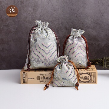 首饰包装布袋子礼品袋束口木珠抽拉绳民族风中国风复古水纹收纳袋