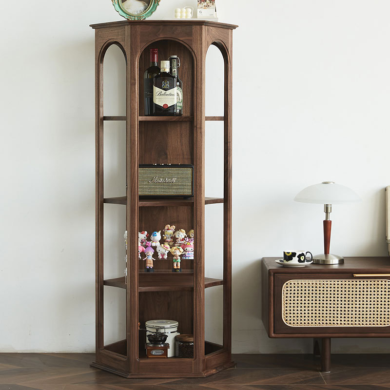 北美黑胡桃木实木六角柜樱桃木原木客厅多功能收纳墙角转角拐角柜