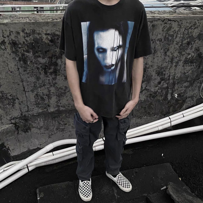 maily manseng白鬼短袖t恤vintage玛丽莲曼森宽松高街美式复古vtg