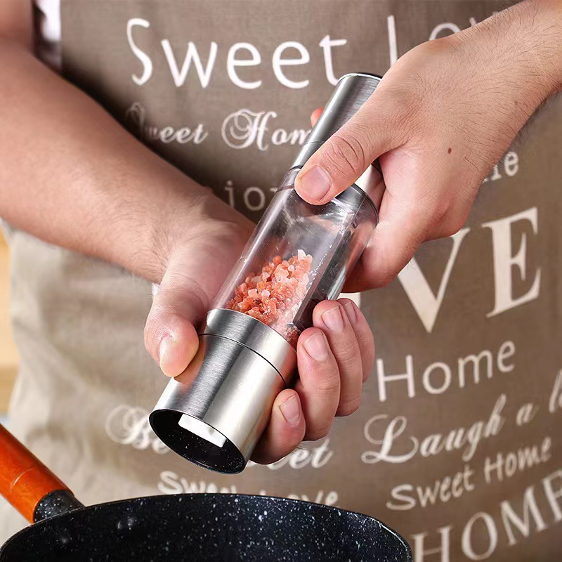 Stainless Steel Manual Double-Headed Sea Salt Pepper Grinder Kitchen Special Adjustable Thickness Grinding Seasoning