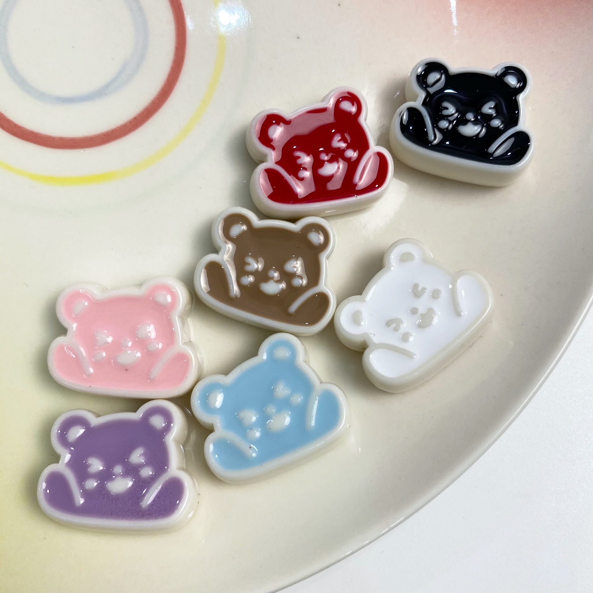 Oil Dripping Bear Straight Hole DIY Handmade Bracelet String Beads Material Cartoon Cute Hairpin Ornament Accessories Scattered Beads Color