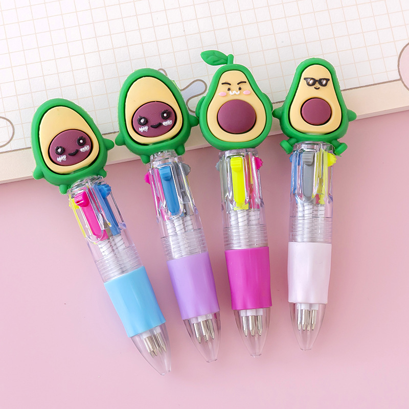 Korean Cute Cartoon Cute Object Head Four-Color Mini Color Ballpoint Pen Student Stationery Gifts Wholesale Prizes