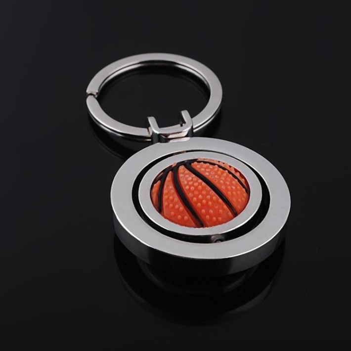 Personalized Creative Double-Sided Basketball Rotating Metal Keychains Can Carve Writing Logo Sports Event Promotional Gifts