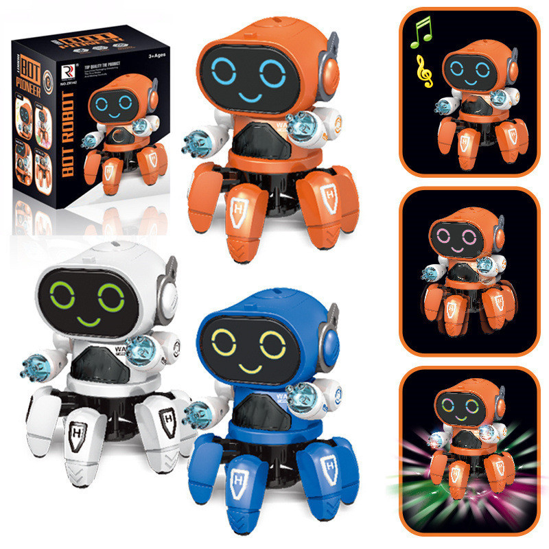 跨境新品跳舞电动六爪鱼机器人玩具 智能音乐灯光儿童玩具批发