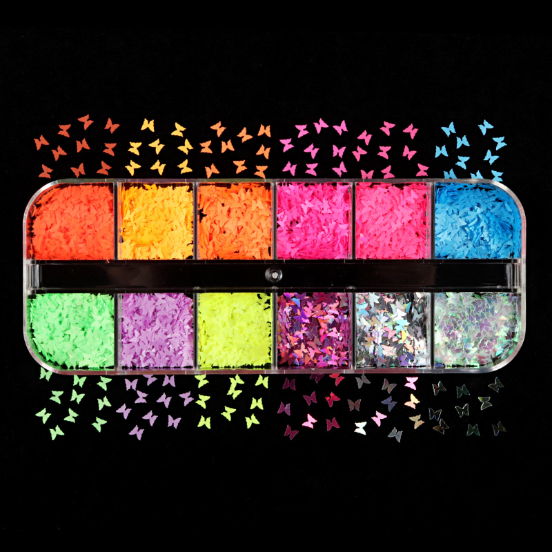 12 Grid Boxed Color Shaped Sequins Butterfly Love Heart Flowers XINGX Nail Art DIY Sequins Ornament Wholesale