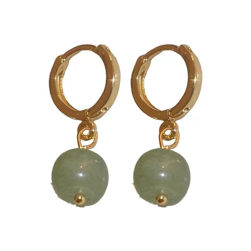 Green Jade Ear Clip Artistic Retro Middle-Ancient Niche Design Earrings Affordable Luxury Fashion High-Grade Earrings for Girls