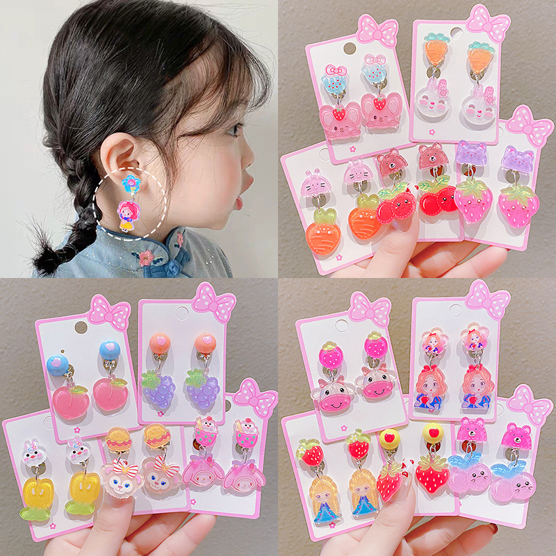 儿童耳环耳夹无耳洞女宝公主可爱卡通女孩女童假耳坠首饰女童耳饰