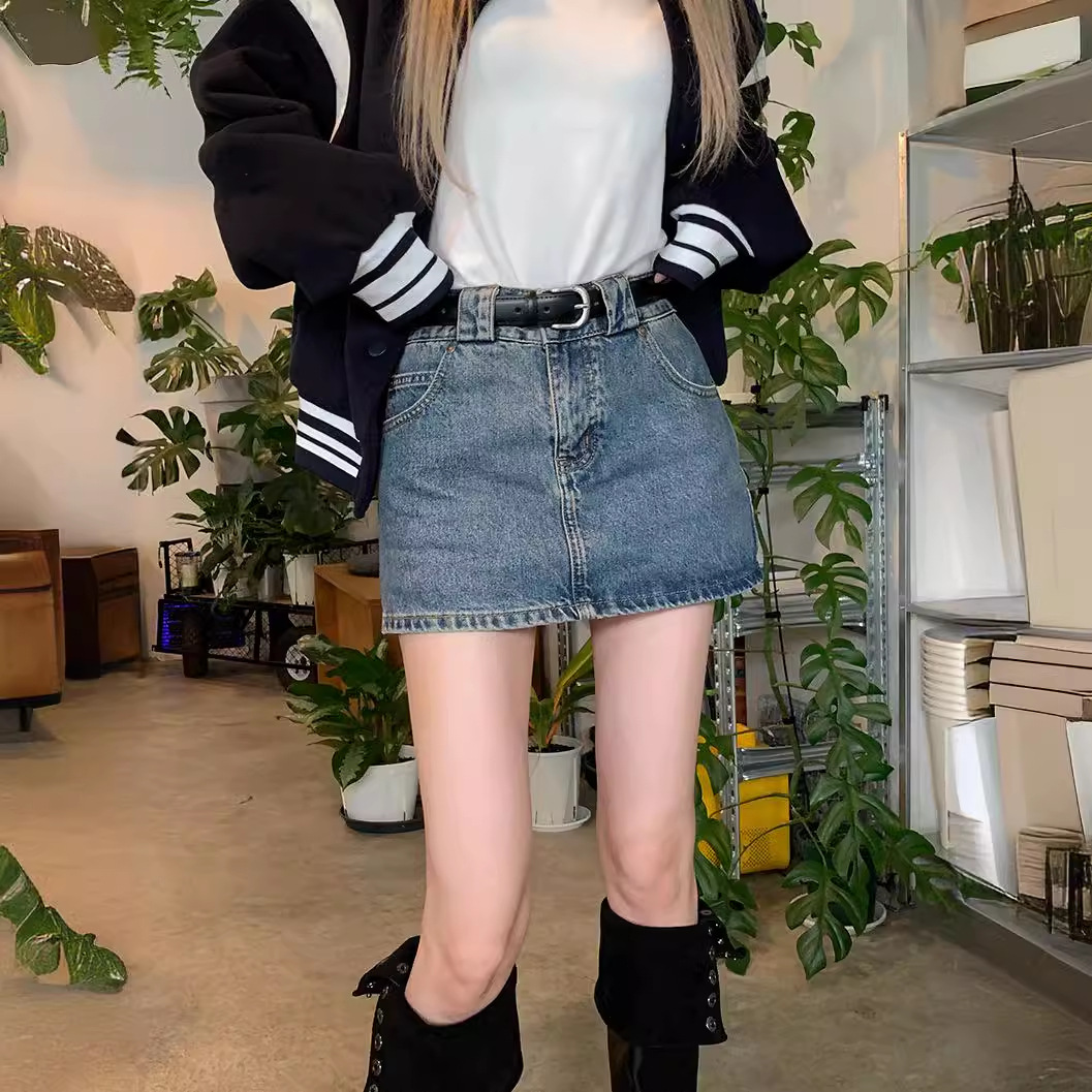 复古千禧辣妹超短牛仔半裙女夏新款低腰修身a字包臀裙小个子短裙