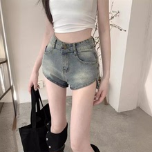 美式辣妹不规则2024夏季新款女高腰修身小个子包臀热裤牛仔短裤女