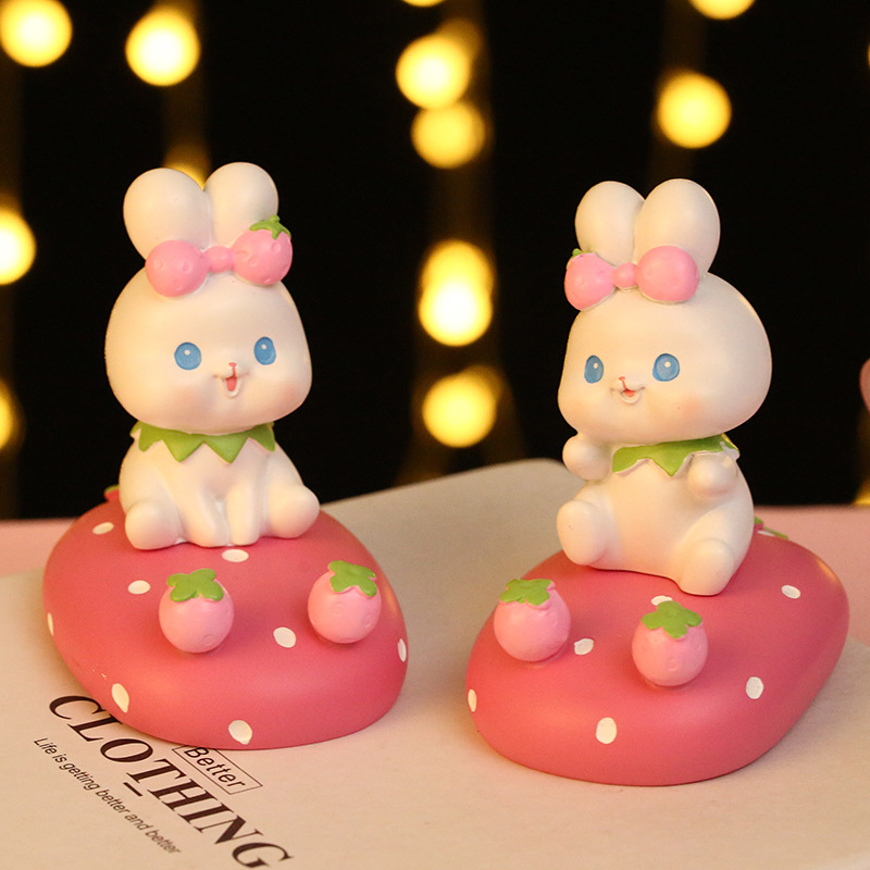 sweetheart strawberry rabbit mobile phone holder girl heart mobile phone holder resin cute office desk surface panel decoration ornaments