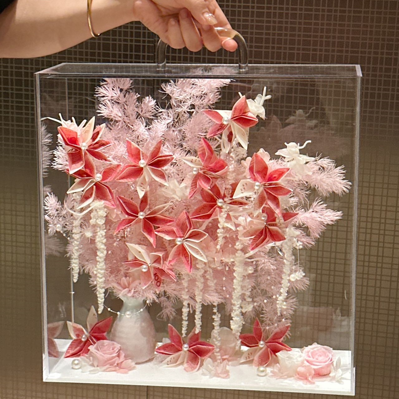 七夕有钱花永生花发财树创意手提玫瑰花盒520送女友闺蜜礼物批发