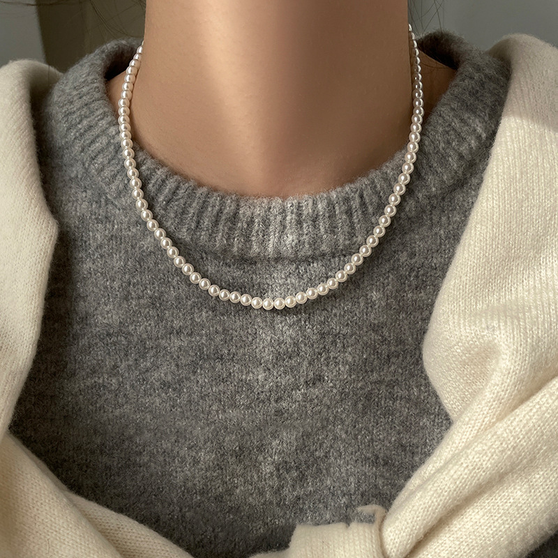 French Vintage Pearl Beaded Magnetic Necklace Fashion Twin Clavicle Chain Temperament Entry Lux High Sense Necklace Wholesale