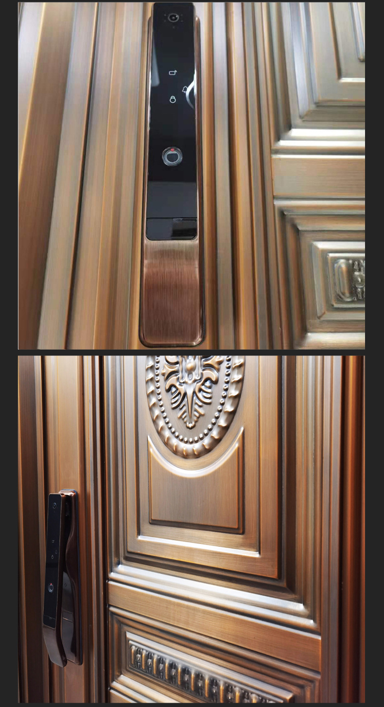 广东铜门厂家指纹解锁密码门中国式样红古镀铜门加厚仿古铜大门