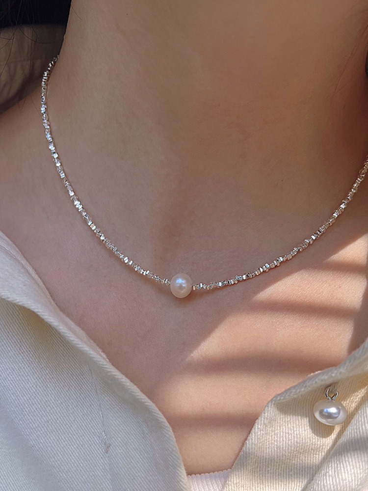 碎银几两淡水珍珠项链女高级感小众锁骨链2023新款爆款碎银子颈链