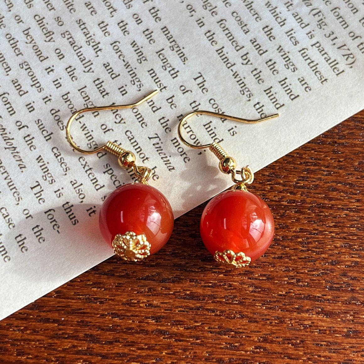 新年红 超大颗粒12mm天然红玉髓简约耳坠圆珠红色耳坠饰品礼物