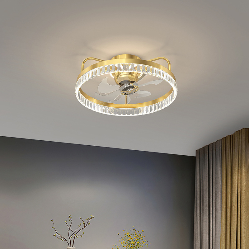 Light Luxury Crown Ceiling Fan Lamp Bedroom Invisible Ultra-Thin Ceiling Fan Lights Household Electric Fan Dining Room Light Strip Fan-Style Ceiling Lamp