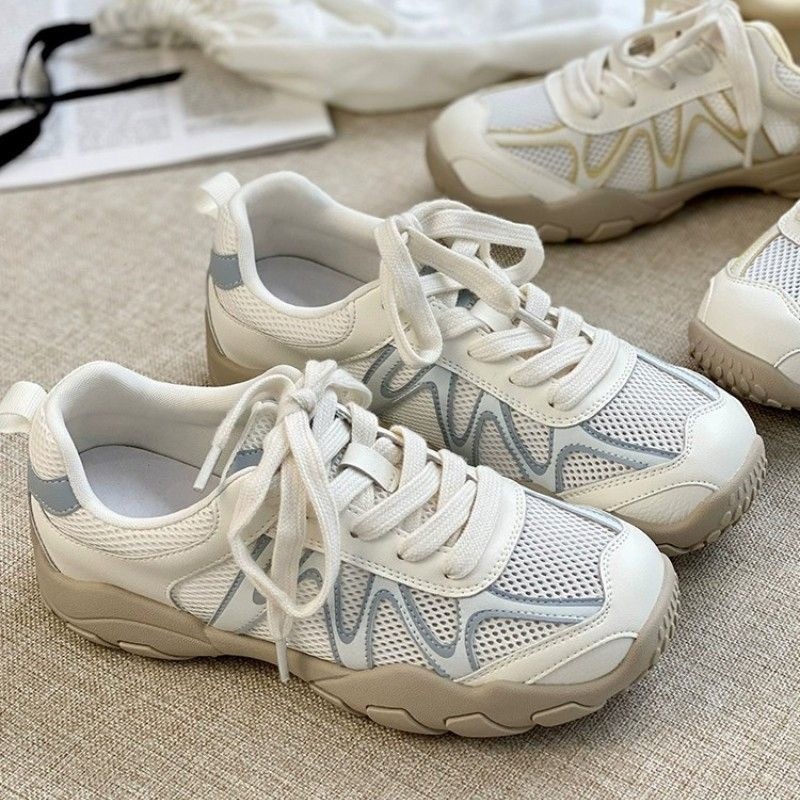 网面德训鞋女2025秋季新款显脚小透气百搭阿甘鞋薄款厚底运动板鞋