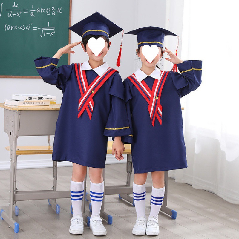 wzxsk新款儿童博士服幼儿园学士服拍照衣服毕业袍博士帽小学毕业