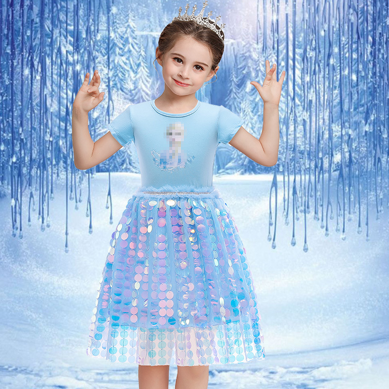 2022童装童裙冰雪奇缘2艾莎公主珠片连衣裙中大童girl dress-阿里巴巴