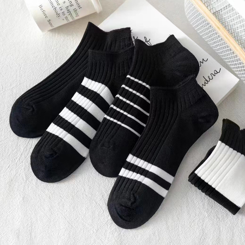 Yx Socks Women's Summer Socks Low-Cut Thin Cotton Socks Casual Short Tube Striped Boat Socks Women's Double Needle Women's Socks Wholesale