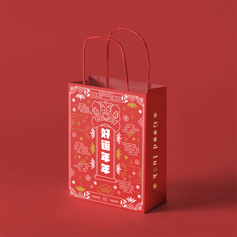 中国风新年礼品袋高级小号牛皮纸袋2024龙年春节手提袋红色包装袋