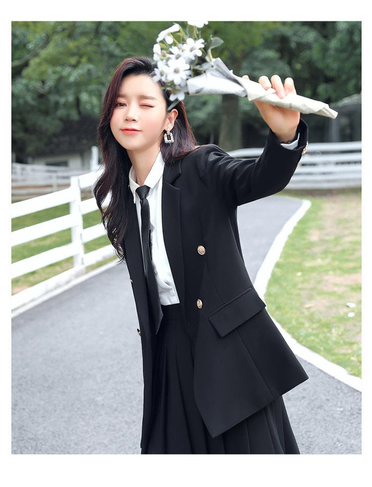 日系学院风西装套装女秋装大学生正装教师小西服套裙百褶裙jk制服