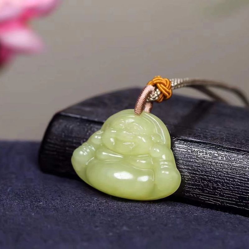 温润斋天然新疆和田玉黄口料玉石笑佛挂件玉器弥勒佛吊坠玉佛公坠