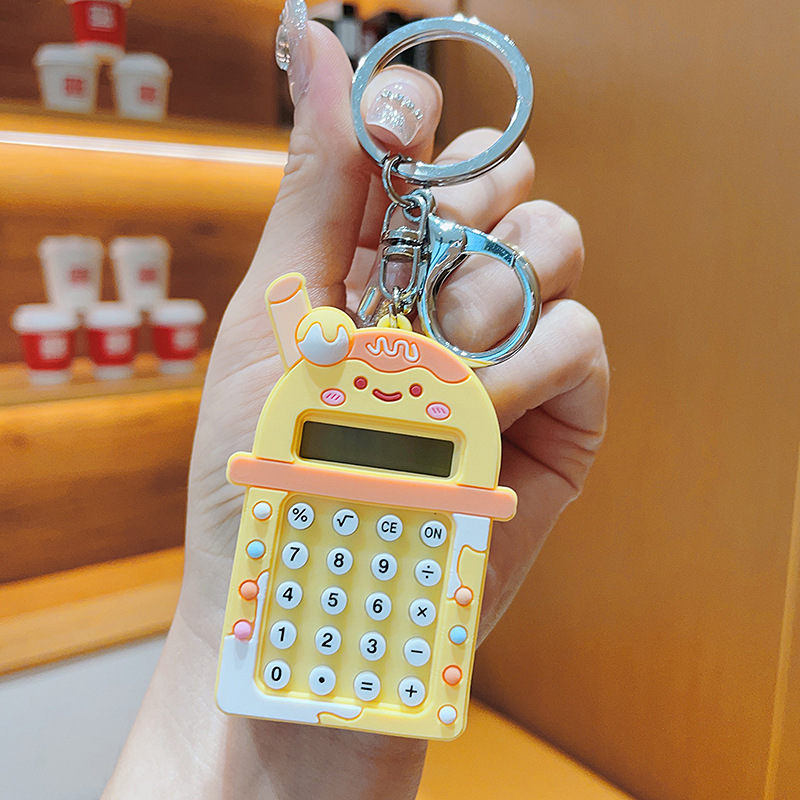 Creative Milk Tea Cup Calculator Keychain Exquisite Car Key Chain Students' School Bag Pendant Claw Machine Gift Wholesale