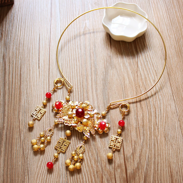 中式汉服古典项圈古装宫廷璎珞复古新娘金色挂饰项链手镯秀禾配饰