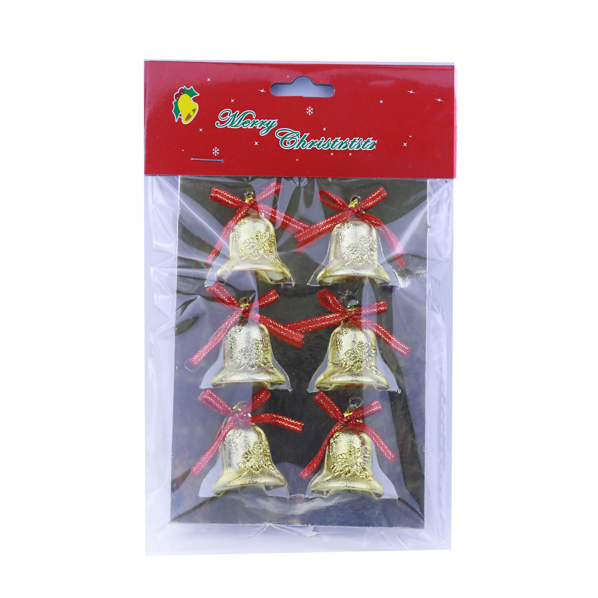 3cm 6/Card Christmas Tree Bell Decorative Pendant Large Jingling Bell Pack Sticky Word Plate Bow Factory Direct Sales