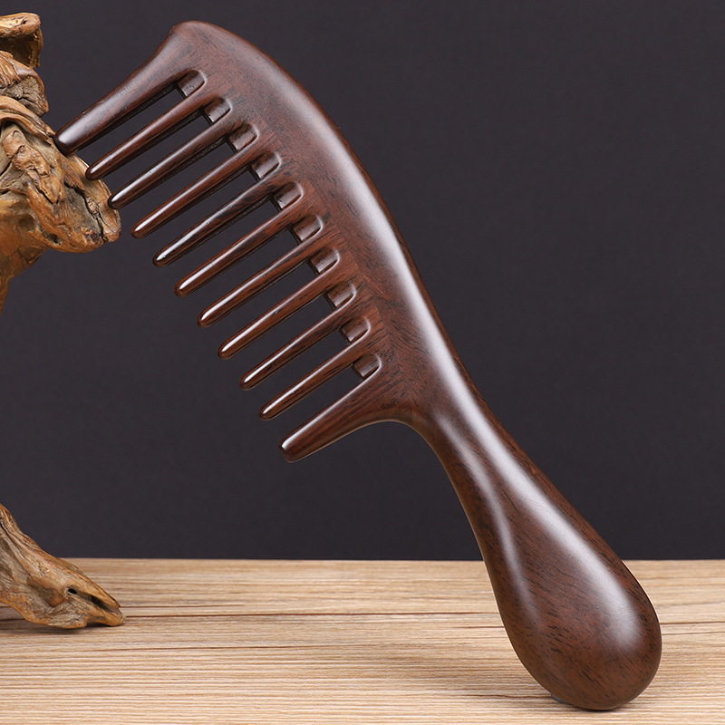 梳子黑檀木大齿木梳天然实木防静电女梳头卷发宽齿按摩梳子长发