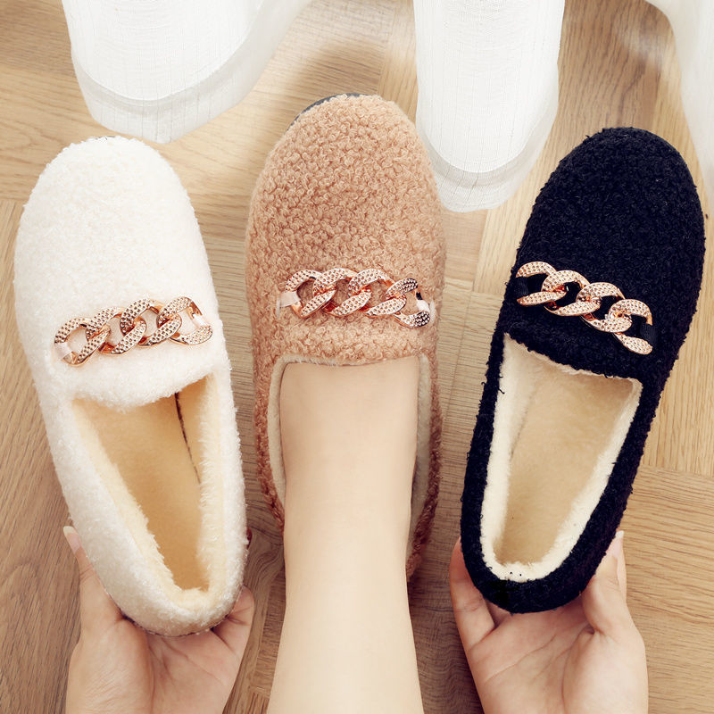 Loafers Winter Female Students Fleece-Lined Fluffy Shoes Warm Non-Slip Cute Indoor and Outdoor Korean Style Confinement Women's Shoes Cotton-Padded Shoes