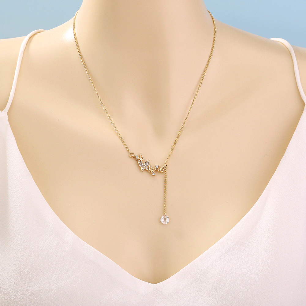 欧美潮流饰品 轻奢设计镶钻蝴蝶ins简约锁骨链 精致切面锆石项链
