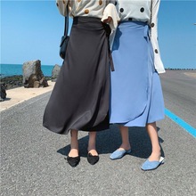 雪纺半身裙色高腰韩版系带一片式新款中长款2023a字沙滩裹裙子