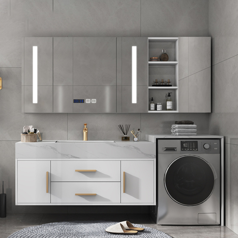 北欧实木浴室柜岩板一体盆洗衣机高低柜阳台滚筒洗衣机一体柜