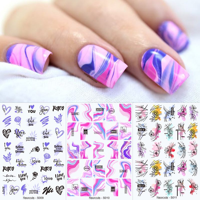 Harunouta Nail Sticker New 3D Plant Color Block Fashion Letter Avatar Cross-Border Hot Sale Nail Sticker