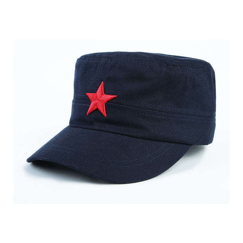 红军五角星帽子男女户外平顶帽拨款复古八路红星演出帽军绿鸭舌帽