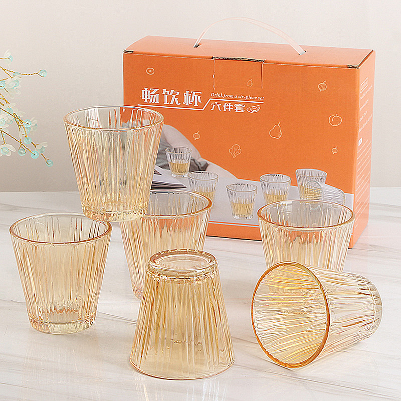 Transparent Glass Cup Set Household Bark Water Cup 6-Piece Transparent Drinking Cup 6-Piece Set Festival Gift Cup